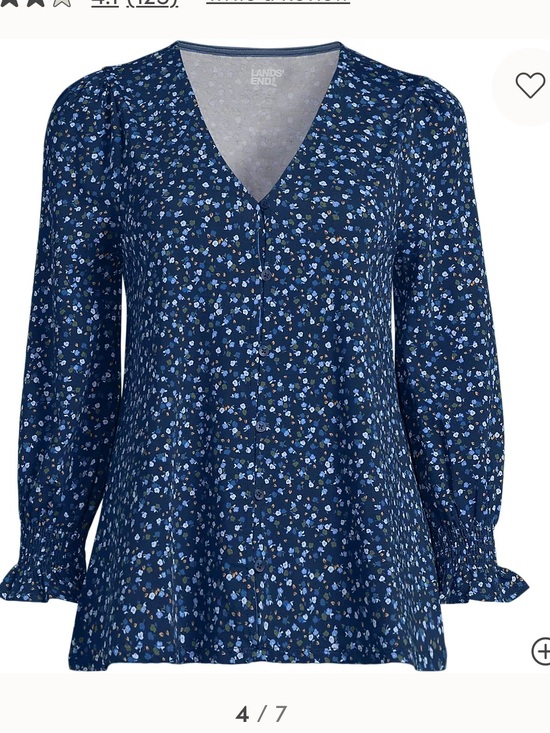 Lands' End Tops - Lands' End Navy Blue Floral 3/4 Sleeve Lightweight Jersey Button Front Top M